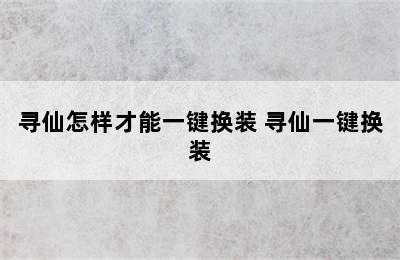 寻仙怎样才能一键换装 寻仙一键换装